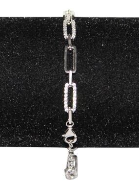 925 Sterling Silver Bracelet Rectangle Link w/ Rhinestones